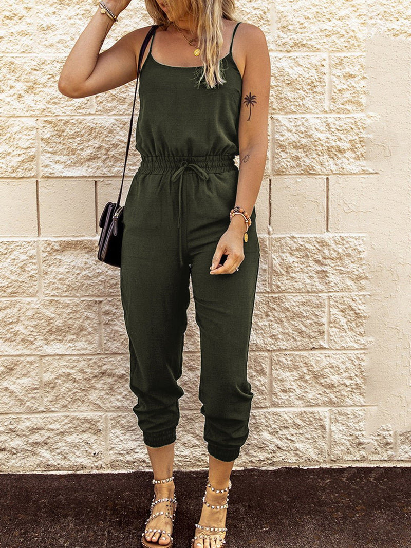 Women's Jumpsuits Sling Tie Elastic Waist Pocket Slim Fit Jumpsuit