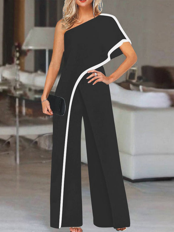 Women's Jumpsuits Sloping Shoulder Contrasting Edge Jumpsuit