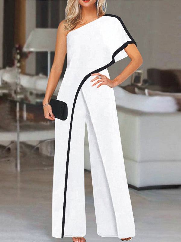 Women's Jumpsuits Sloping Shoulder Contrasting Edge Jumpsuit