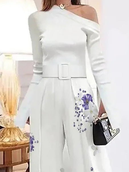 Women's Jumpsuits Sloping Shoulder Long Sleeve Wide Leg Jumpsuit