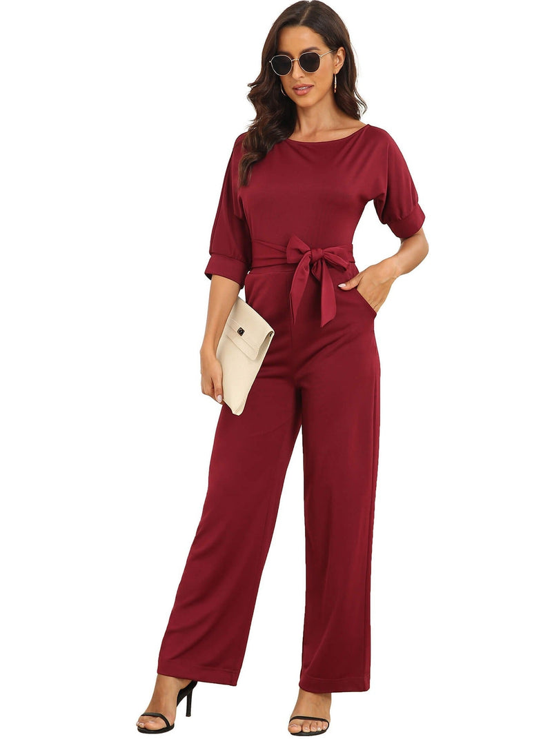 Women's Jumpsuits Sloping Shoulder Pocket Lace Up Jumpsuit