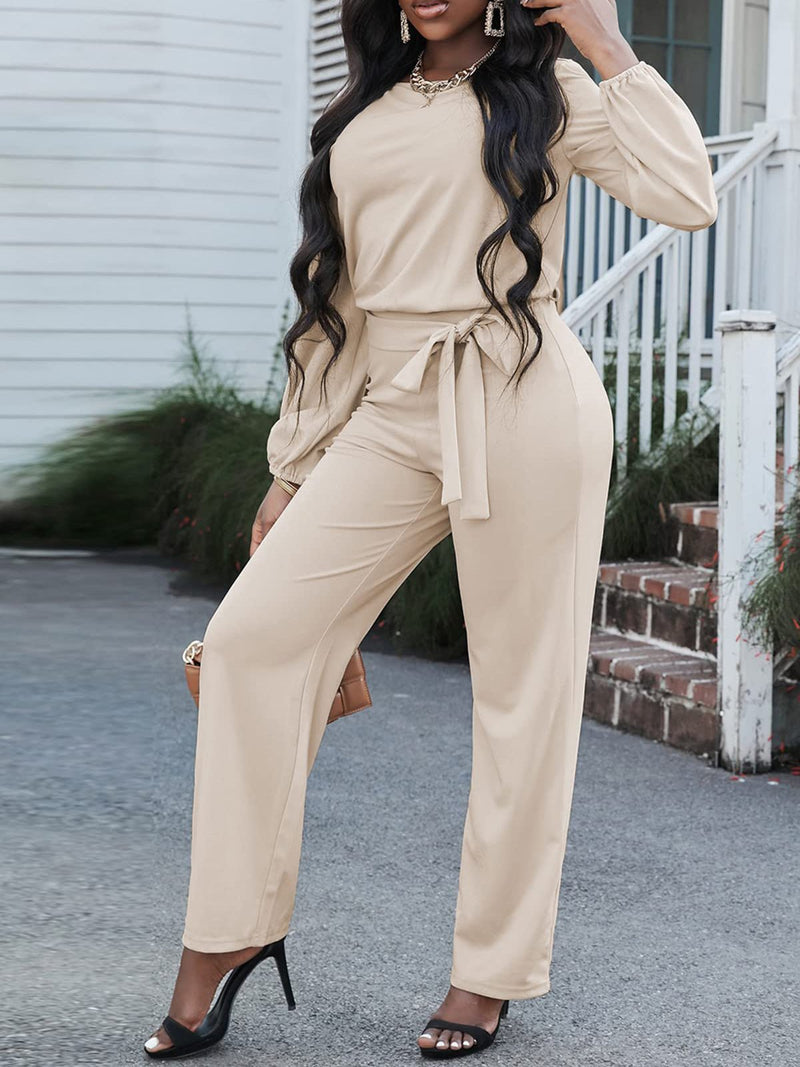 Women's Jumpsuits Solid Long Sleeve Belted Casual Jumpsuit