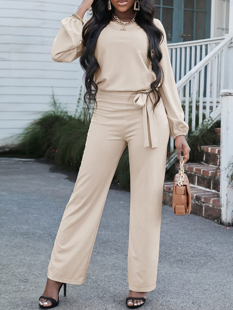 Women's Jumpsuits Solid Long Sleeve Belted Casual Jumpsuit