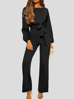 Women's Jumpsuits Solid Long Sleeve Belted Casual Jumpsuit