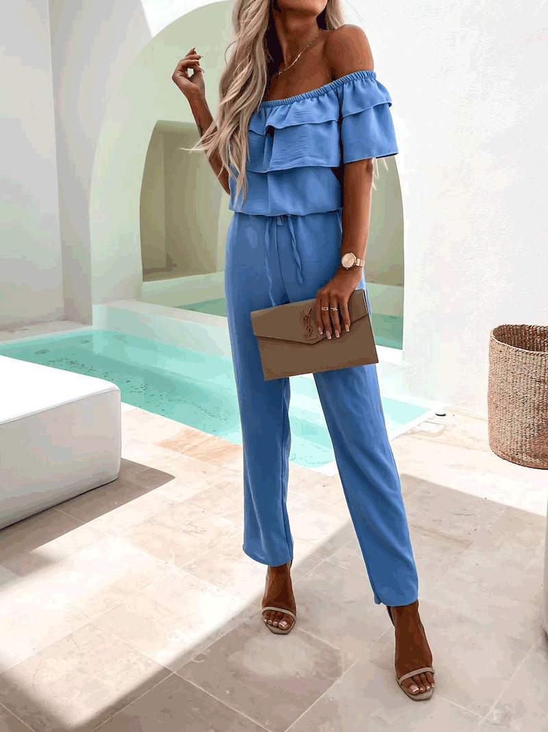 Women's Jumpsuits Solid One-Shoulder Ruffle High Waist Jumpsuit