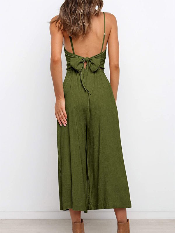 Women's Jumpsuits Solid Sling Open Back Sleeveless Jumpsuit