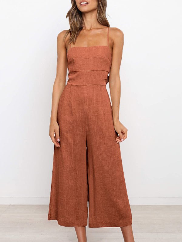 Women's Jumpsuits Solid Sling Open Back Sleeveless Jumpsuit