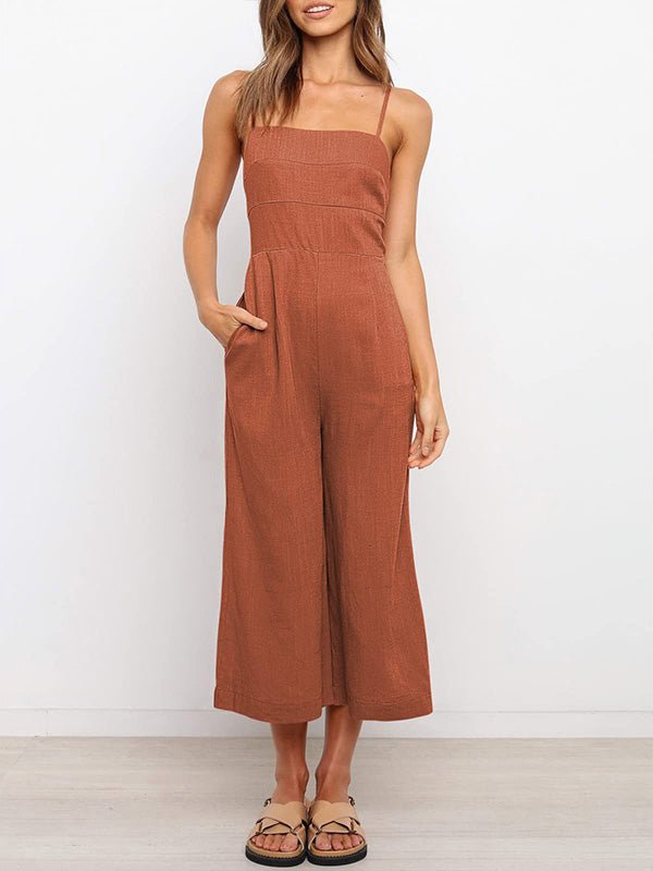 Women's Jumpsuits Solid Sling Open Back Sleeveless Jumpsuit