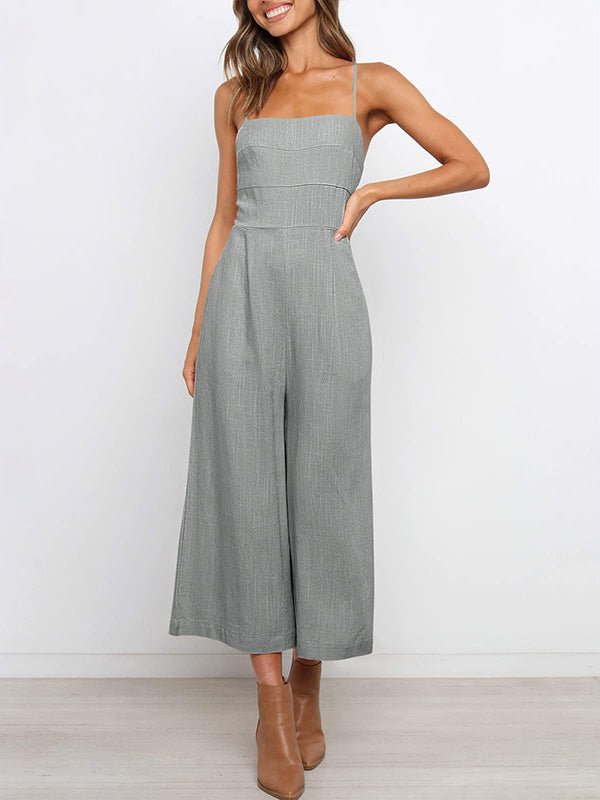 Women's Jumpsuits Solid Sling Open Back Sleeveless Jumpsuit