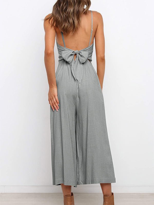 Women's Jumpsuits Solid Sling Open Back Sleeveless Jumpsuit