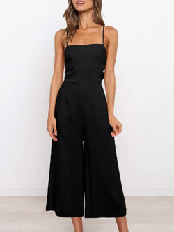 Women's Jumpsuits Solid Sling Open Back Sleeveless Jumpsuit