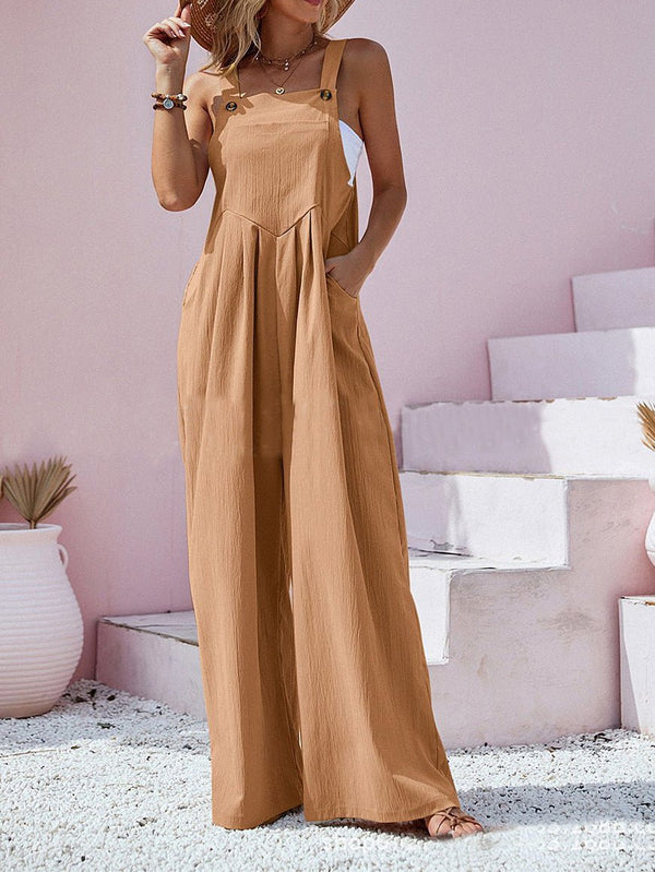 Women's Jumpsuits Solid Sling Pocket Wide-Leg Jumpsuit