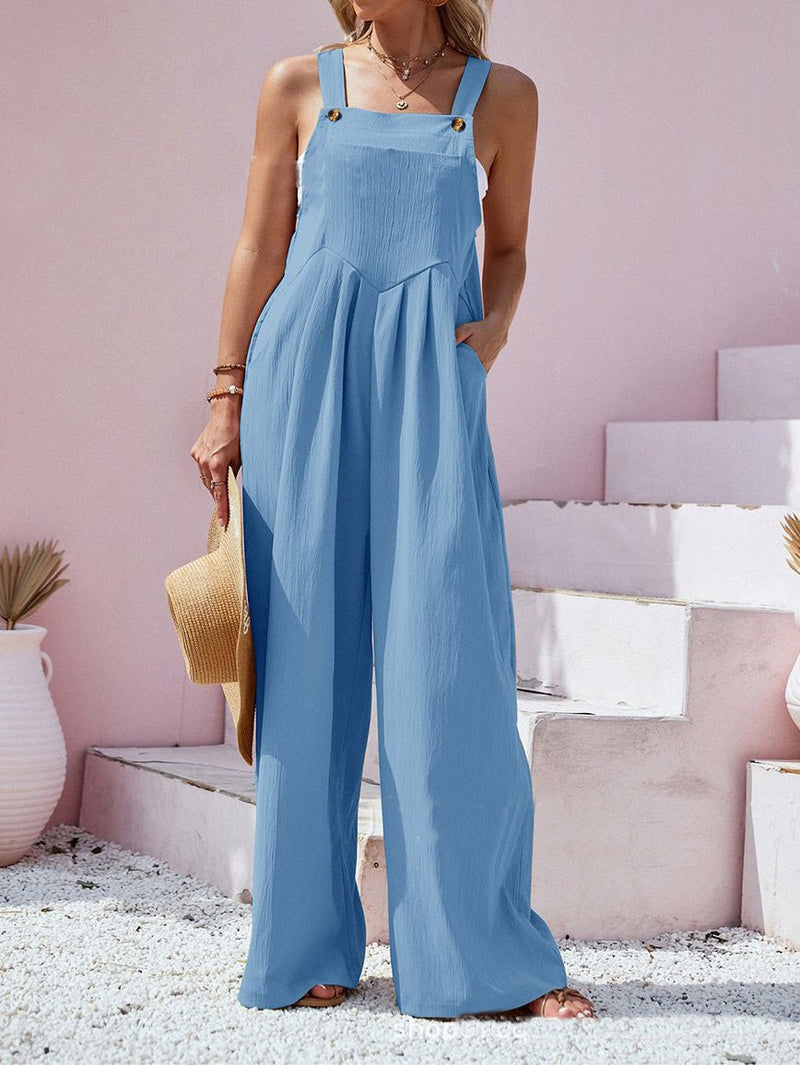 Women's Jumpsuits Solid Sling Pocket Wide-Leg Jumpsuit