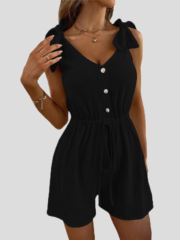 Women's Jumpsuits Solid V-Neck Button Belted Jumpsuit