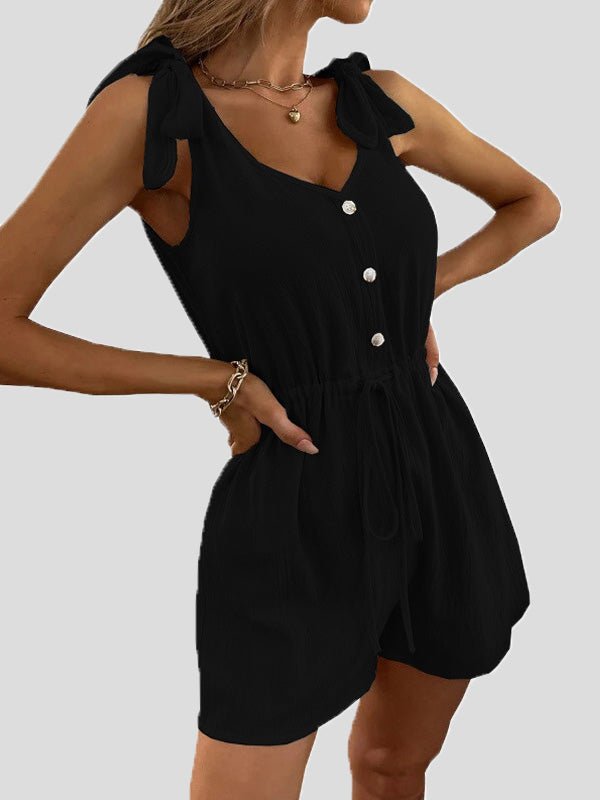 Women's Jumpsuits Solid V-Neck Button Belted Jumpsuit