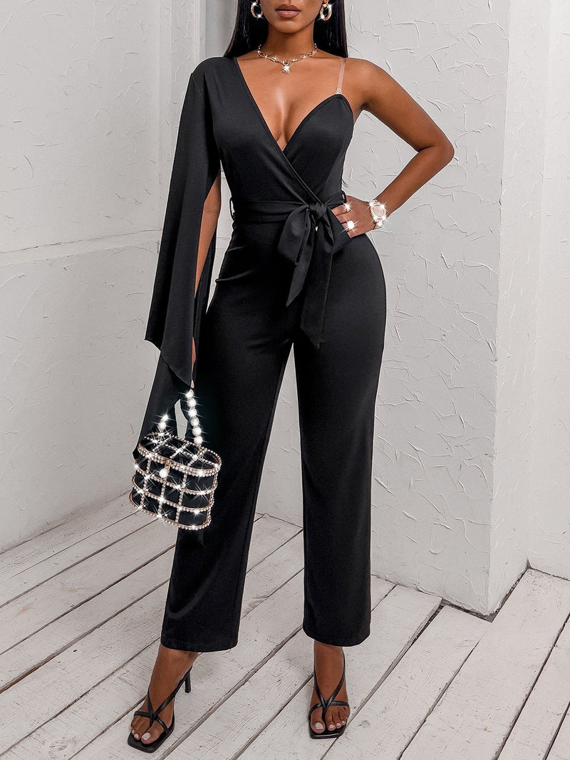 Women's Jumpsuits V-Neck One Shoulder Irregular Jumpsuit