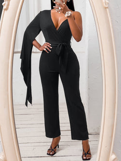 Women's Jumpsuits V-Neck One Shoulder Irregular Jumpsuit