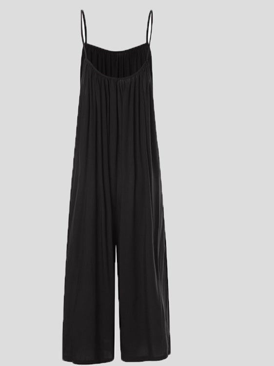 Women's Jumpsuits V-Neck Solid Wide-Leg Loose Jumpsuit