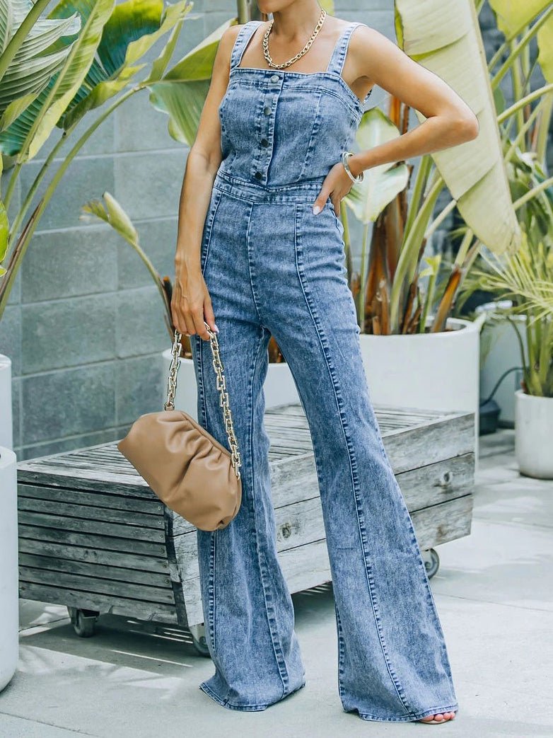 Women's Jumpsuits Washed Micro-Flare Suspender Jumpsuit