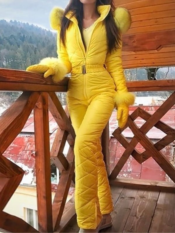 Women's Jumpsuits Zip Elastic Waist Hooded Ski Suit Jumpsuit