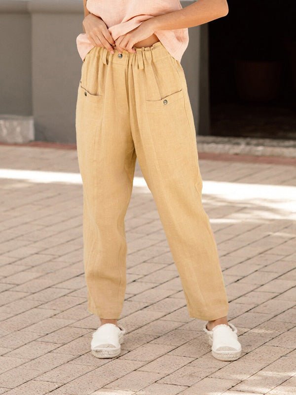 Women's Pants Button Pocket Elastic Waist Casual Pants