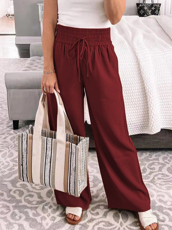 Women's Pants Casual Elastic Waist Tie Wide Leg Pants