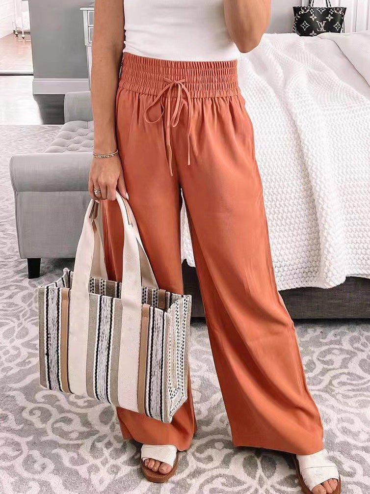 Women's Pants Casual Elastic Waist Tie Wide Leg Pants