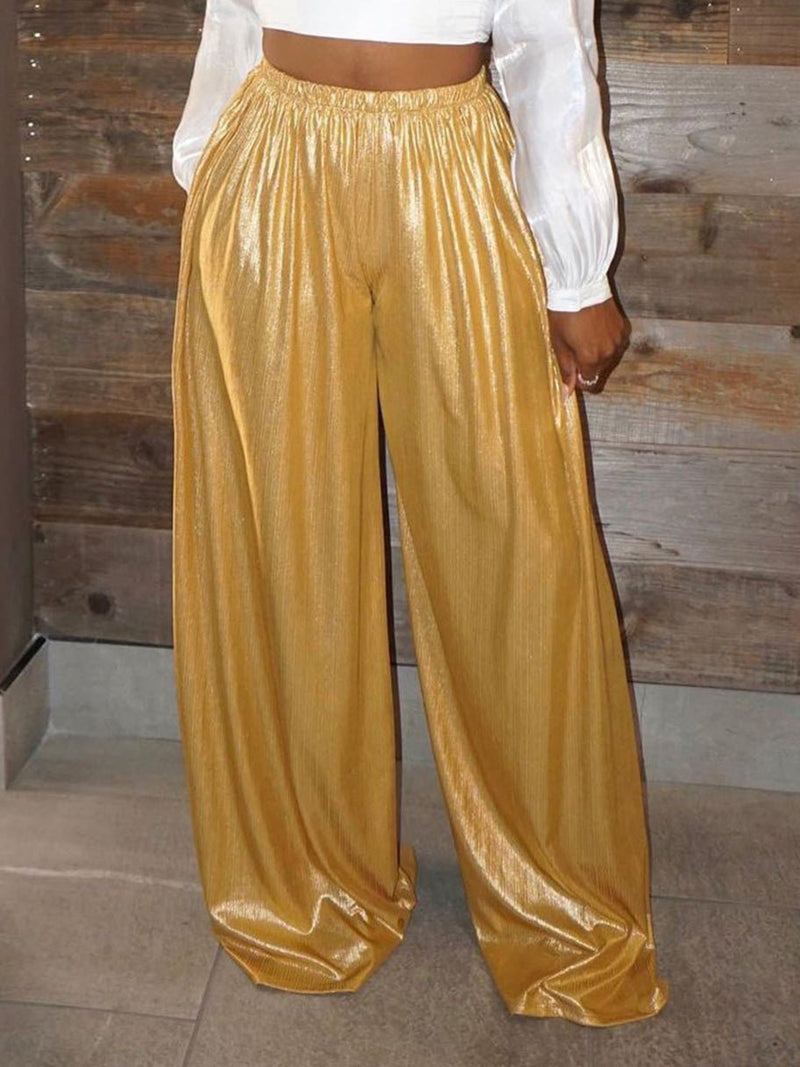 Women's Pants Casual Gold Stamping Elastic Waist Wide Leg Pants