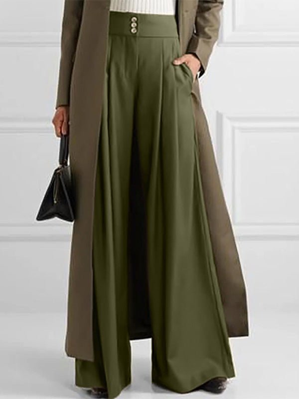 Women's Pants Casual High Waist Pocket Wide Leg Pants