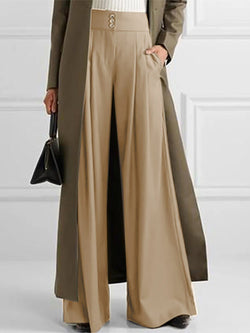 Women's Pants Casual High Waist Pocket Wide Leg Pants