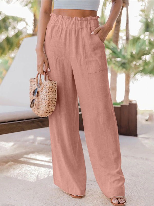 Women's Pants Casual Ruffled Patch Pocket Wide-Leg Pants