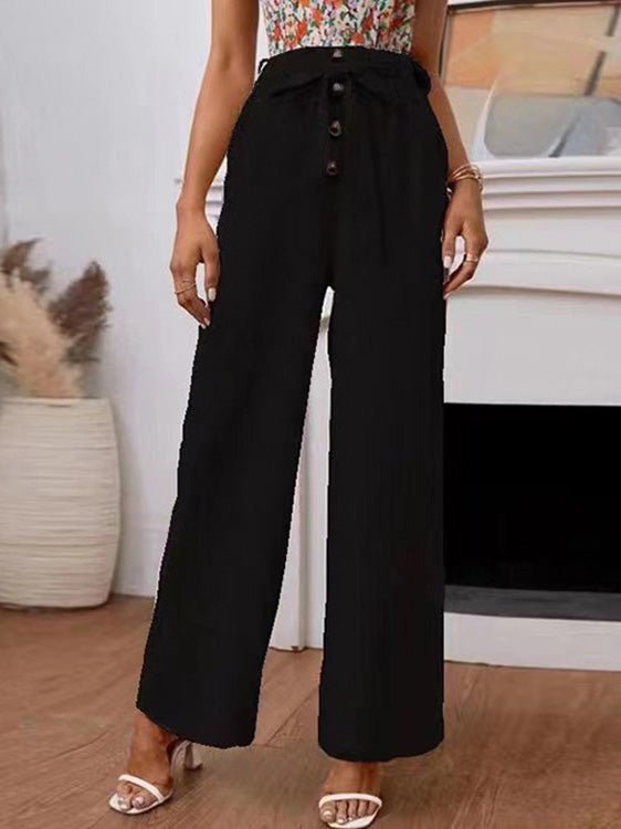 Women's Pants Casual Solid Button Lace Up Wide Leg Pants