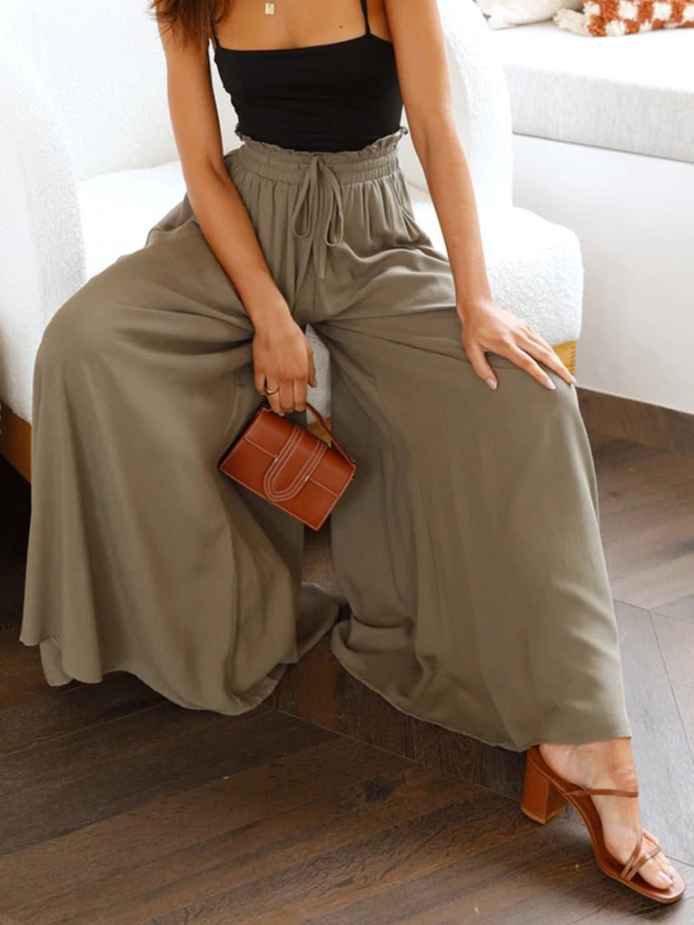 Women's Pants Loose Elastic Waist Pocket Wide Leg Pants