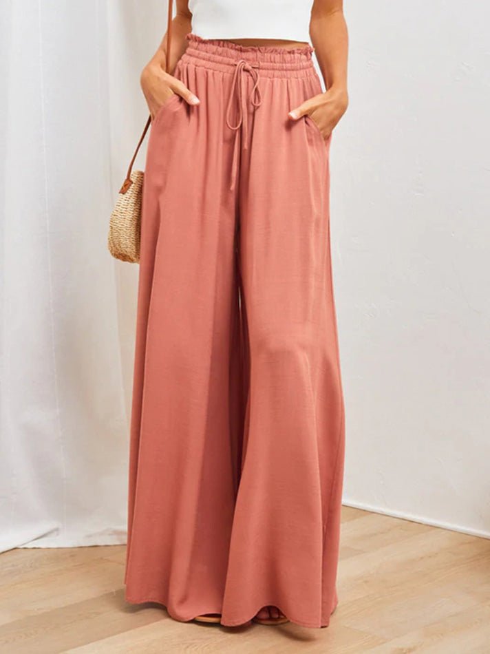 Women's Pants Loose Elastic Waist Pocket Wide Leg Pants