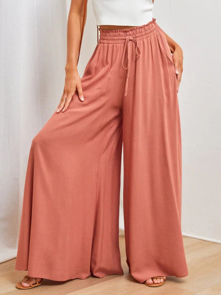 Women's Pants Loose Elastic Waist Pocket Wide Leg Pants