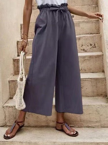 Women's Pants Loose Elastic Waist Tie Wide Leg Pants