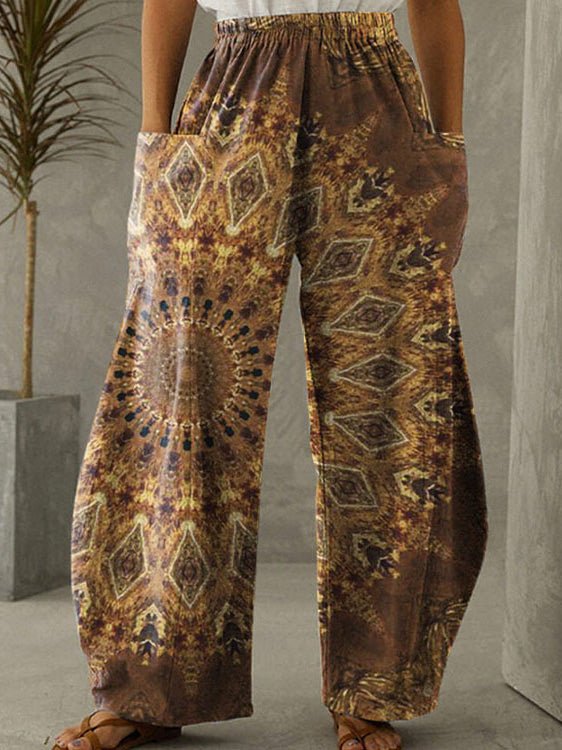 Women's Pants Loose Printed High Waist Pocket Wide Leg Pants