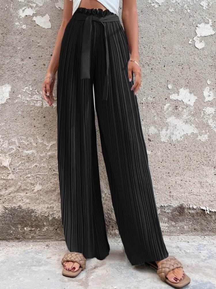 Women's Pants Pleated Tie High Waist Straight Wide Leg Pants