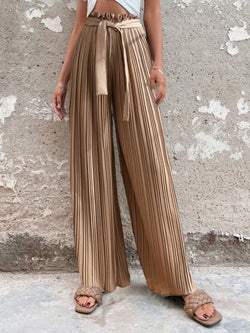 Women's Pants Pleated Tie High Waist Straight Wide Leg Pants