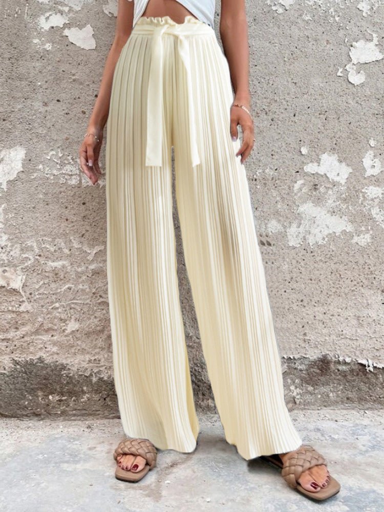 Women's Pants Pleated Tie High Waist Straight Wide Leg Pants