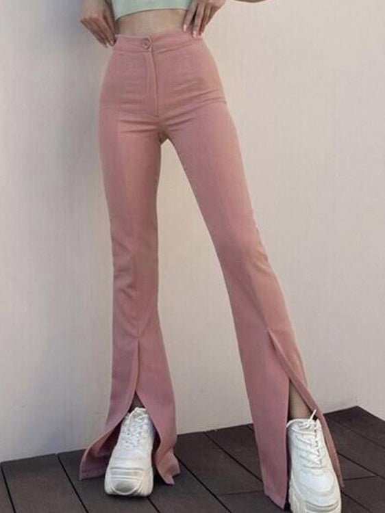 Women's Pants Solid Slim Fit Slit Flared Pants