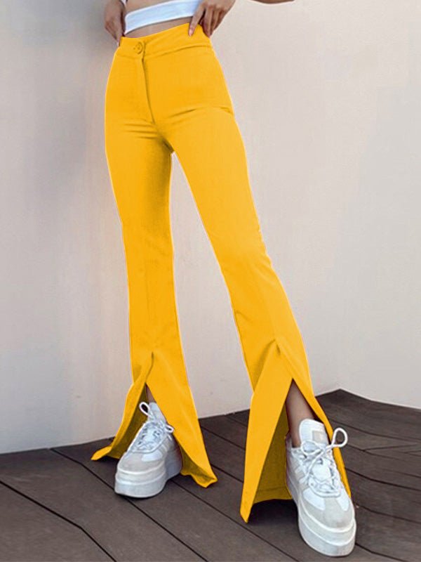 Women's Pants Solid Slim Fit Slit Flared Pants