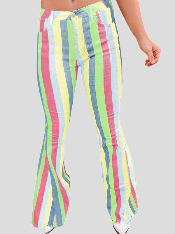 Women's Pants Striped Print Pockets Flared Pants