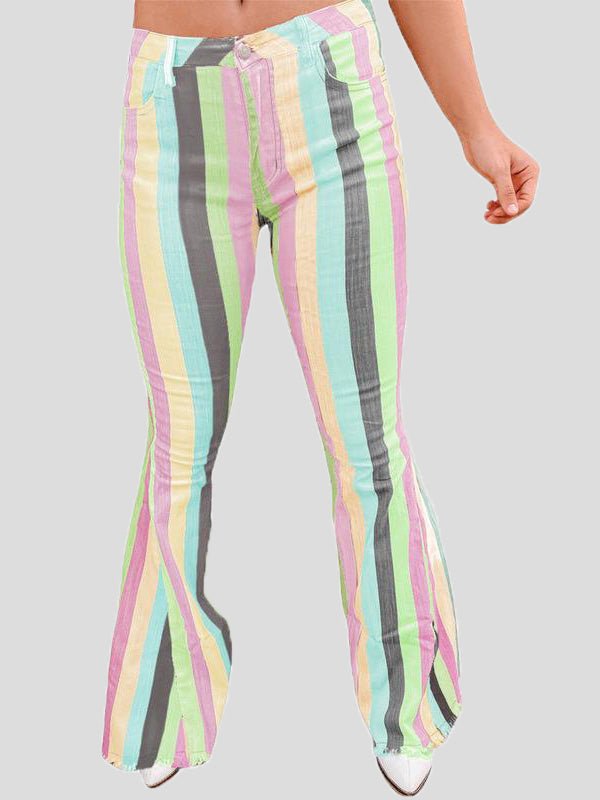 Women's Pants Striped Print Pockets Flared Pants