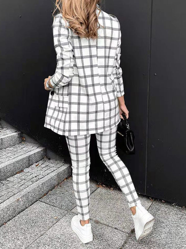 Women's Sets Check Print Blazer Trousers Two-Piece Set