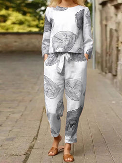 Women's Sets Crew Neck Print Top & Pants Two-Piece Set