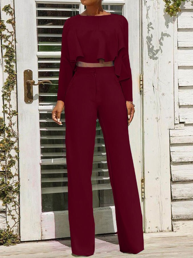 Women's Sets Crop Top & High Waist Wide Leg Pants Two Piece Set