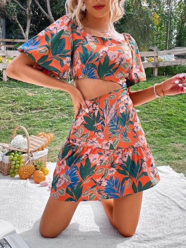 Women's Sets Floral Short Sleeve Top & Skirt Two Piece Set