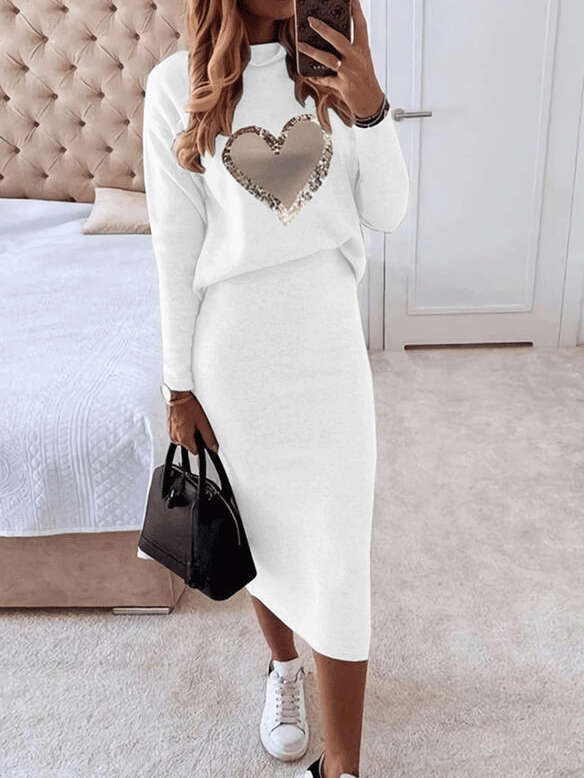 Long Sleeve Top & Skirt Two-Piece Suit