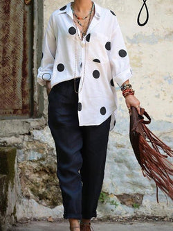 Women's Sets Polka Dot Button Shirt & Solid Pants Two Piece Set